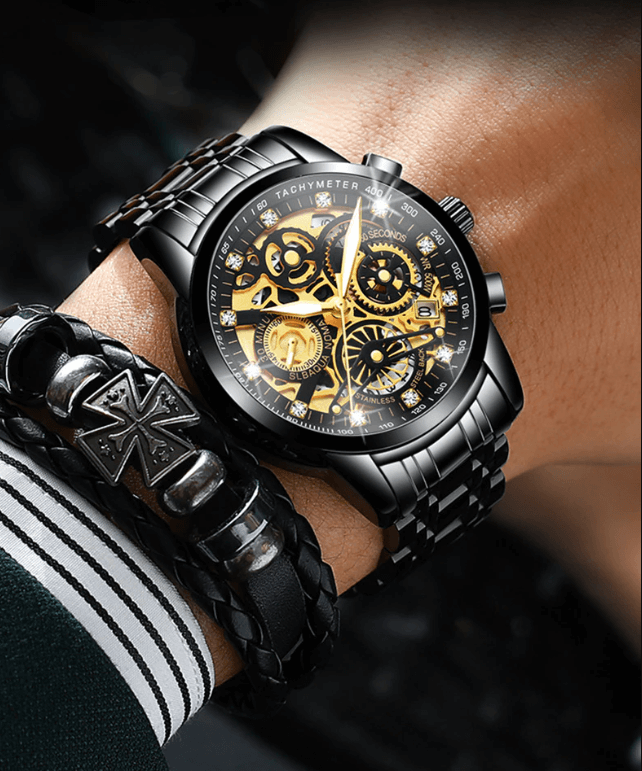 Men's versatile automatic skeleton watch. Elegant accessory with a fascinating transparent mechanical movement.