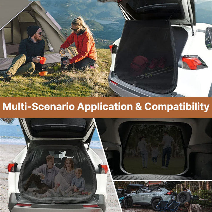 Durable trunk net for SUVs & RVs, offers a breathable insect barrier for comfortable car camping.