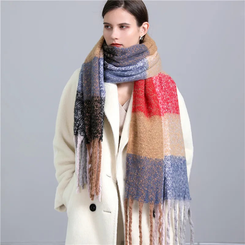 Versatile women's checked winter scarf, soft, warm & stylish, a must-have winter fashion accessory.