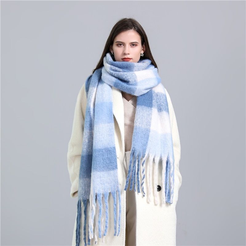 Carmie checked winter scarf for women, a stylish and soft accessory with elegant tassels.