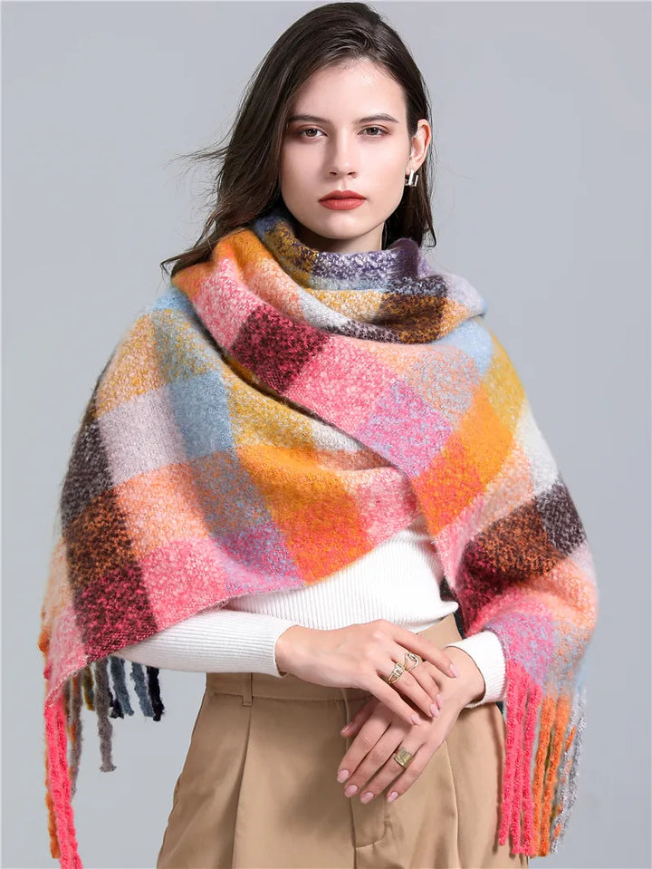 Practical women's checked winter scarf, soft, luxurious, and stylish, for ultimate cold-weather warmth.