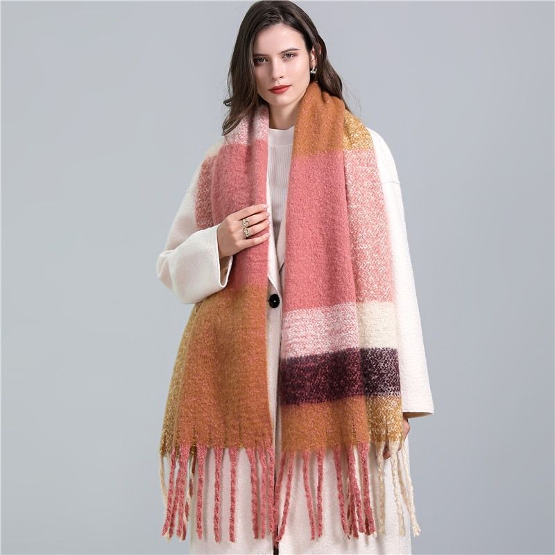 Classic checked winter scarf for women, soft, luxurious, and warm, adding elegance to any look.