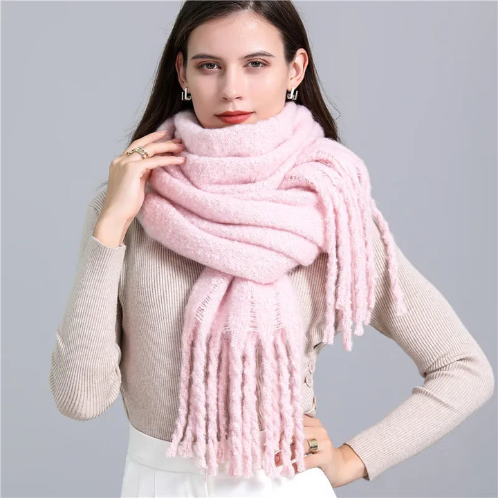 Classic checked pattern women's winter scarf, soft & luxurious, perfect for elegant cold-weather outfits.