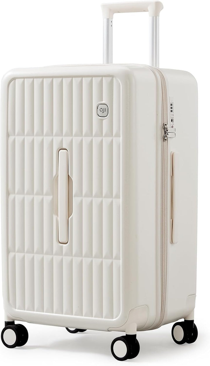 Modern grey hardshell travel suitcase, featuring silent 360° spinner wheels for easy navigation.