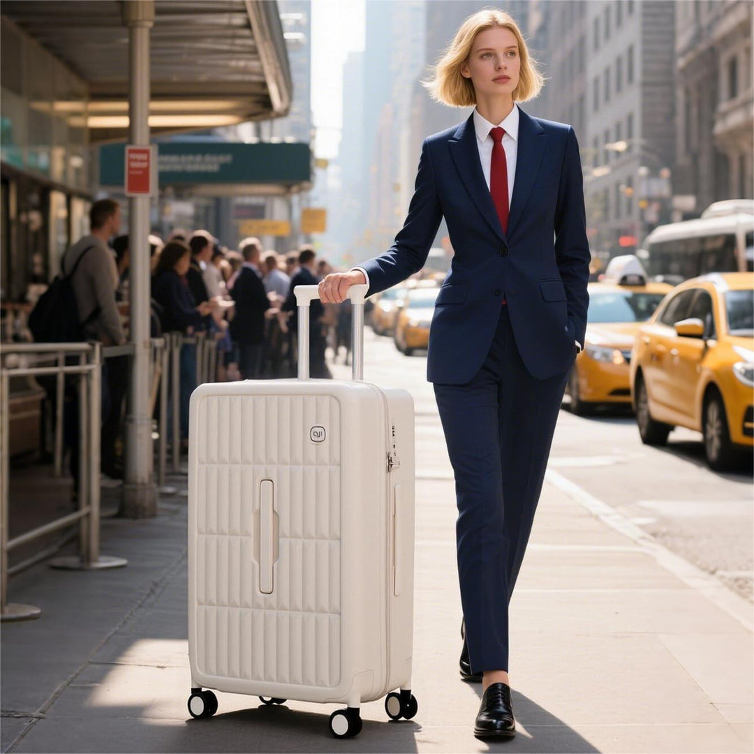 Durable hardshell travel luggage with reinforced spinner wheels, great for rugged travel.