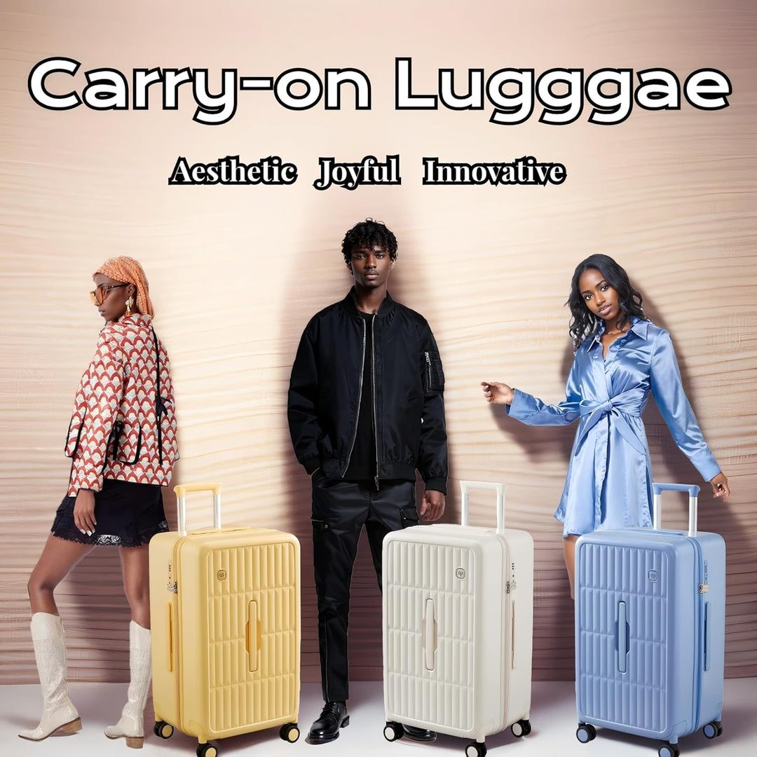 Open hardshell suitcase interior, revealing spacious compartments & smooth spinner wheels.