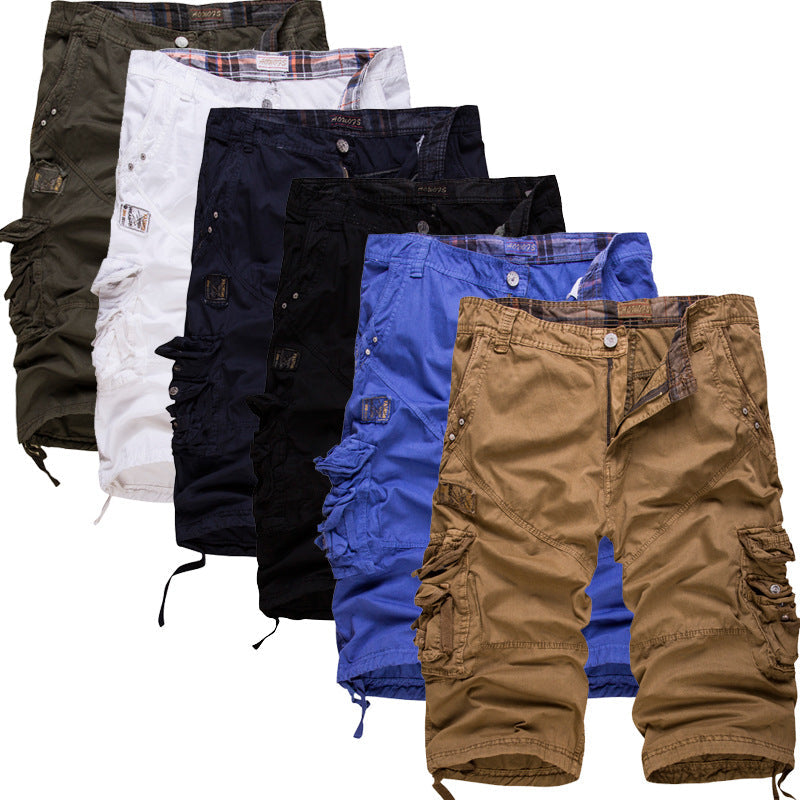 Comfortable men's relaxed fit cargo shorts, knee-length, ideal for warm weather and outdoor activities.