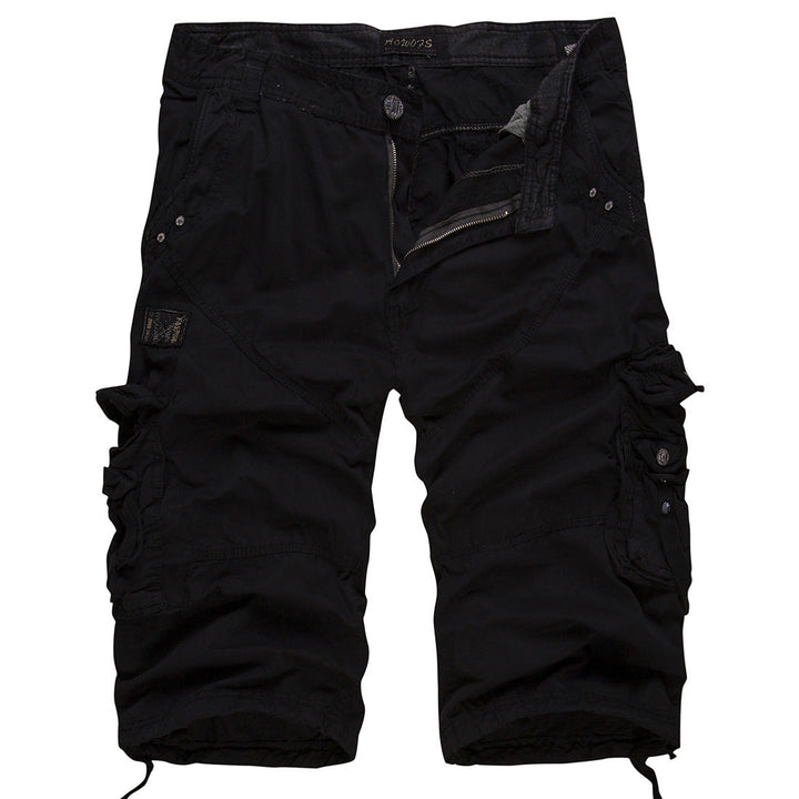 Men's relaxed fit cargo shorts with drawstring waist, multi-pockets, ensuring comfortable and adjustable wear.