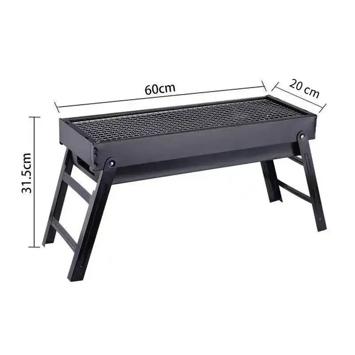 Folding portable charcoal grill with sturdy design, great for compact storage and travel BBQ.