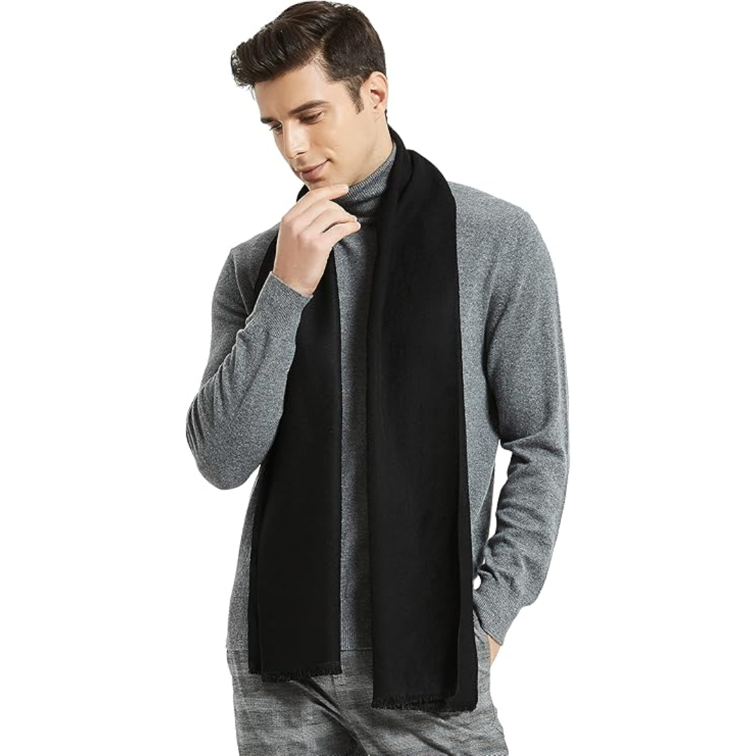 Versatile men's cashmere winter scarf, suitable for various cold weather styles.