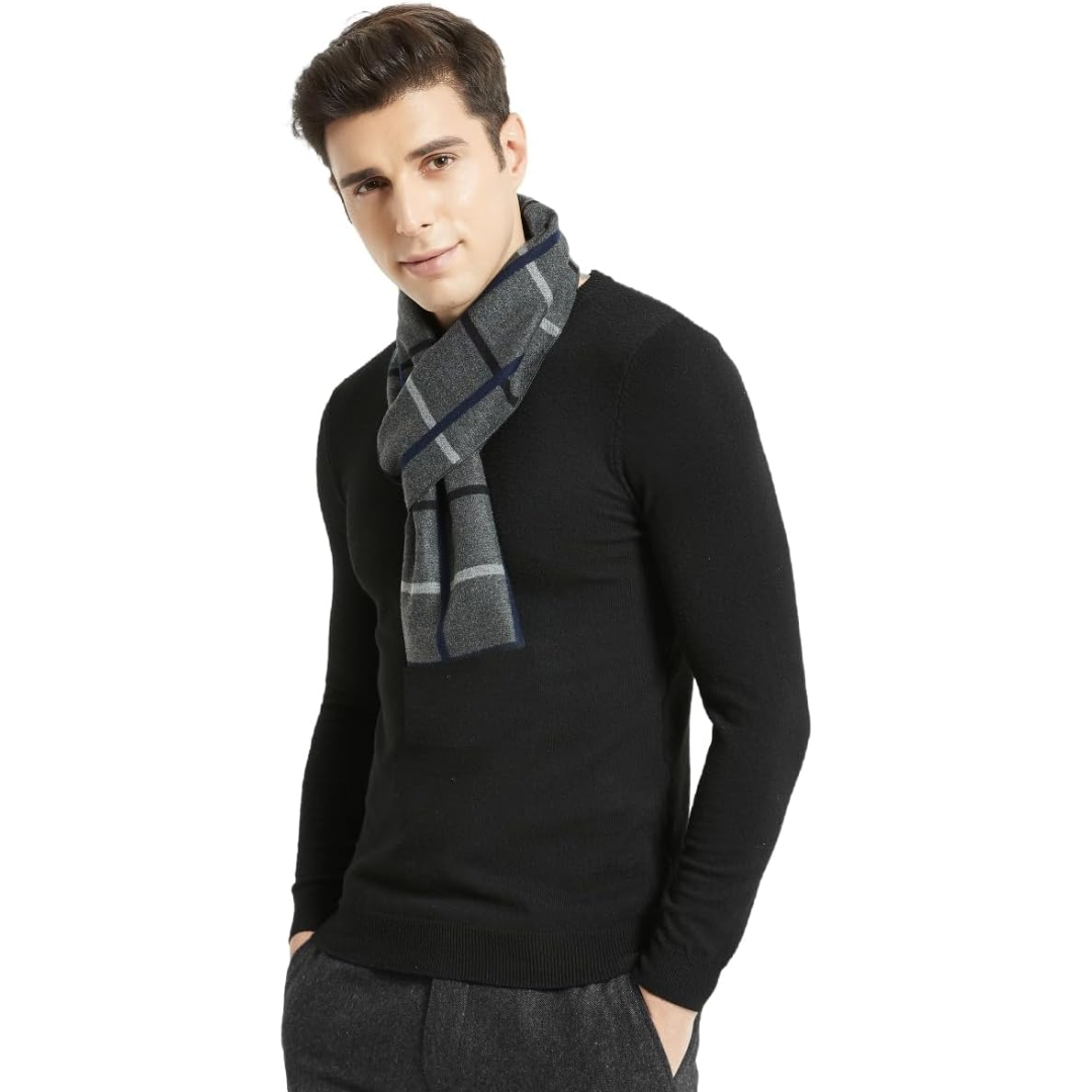 Classic men's cashmere winter scarf, known for its softness, warmth, and luxury.