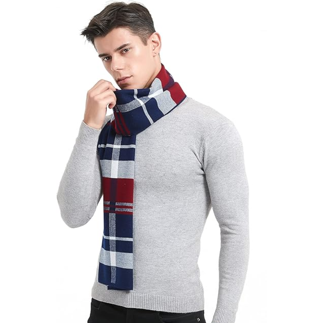 Men's cold weather cashmere scarf, combining practicality with high fashion.