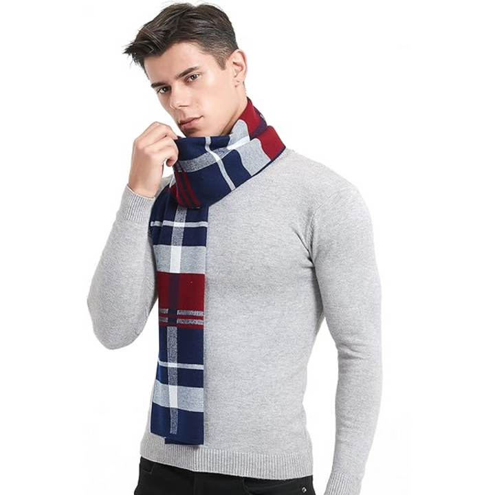 Men's cold weather cashmere scarf, combining practicality with high fashion.