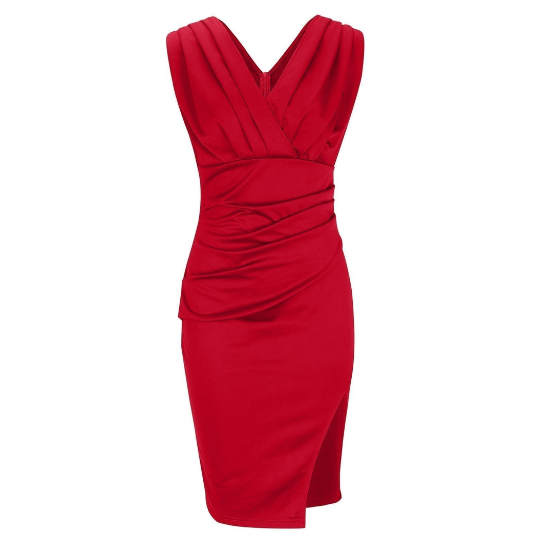 Cassia | Women's V-Neck Sleeveless Fitted Dress - Red - Image 10