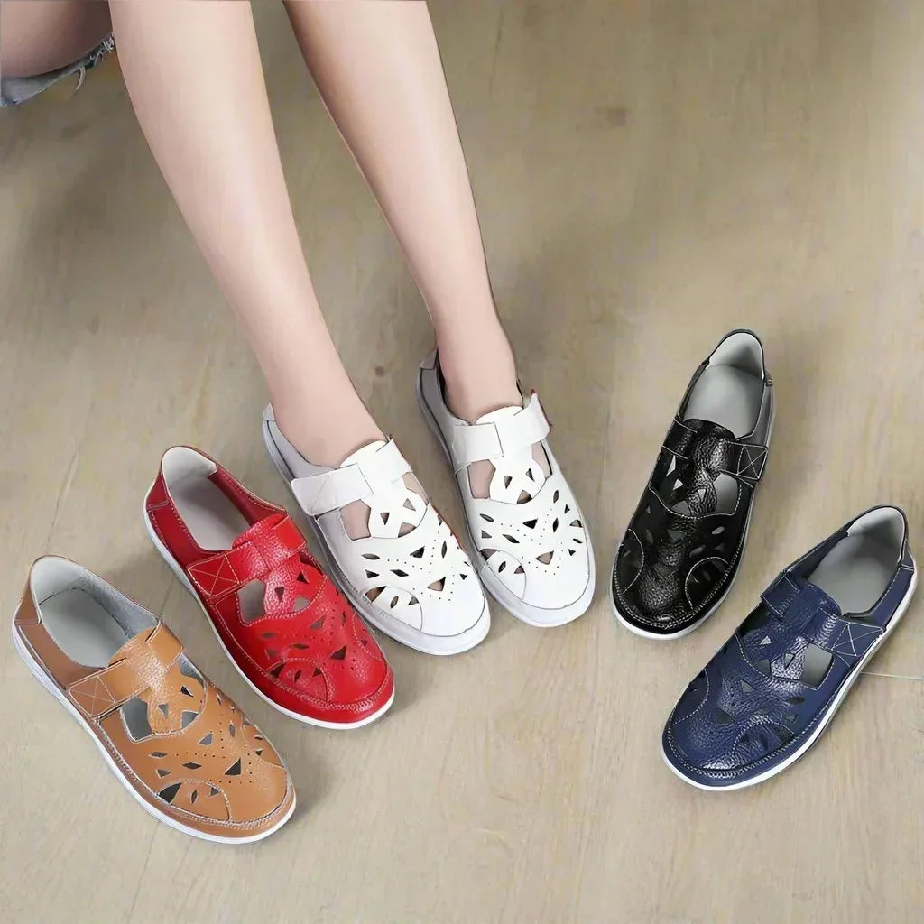Comfortable orthopedic women's closed-toe sandals for foot pain & heel spur relief.