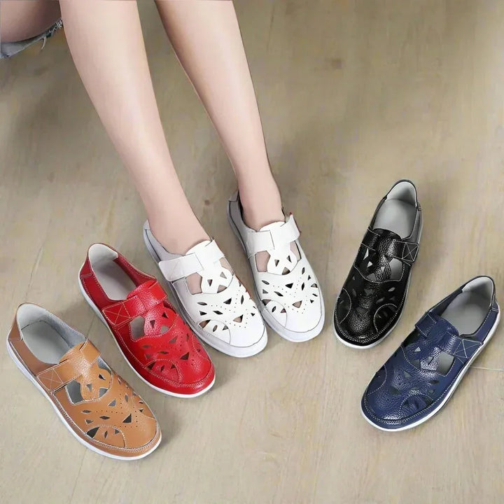 Comfortable orthopedic women's closed-toe sandals for foot pain & heel spur relief.