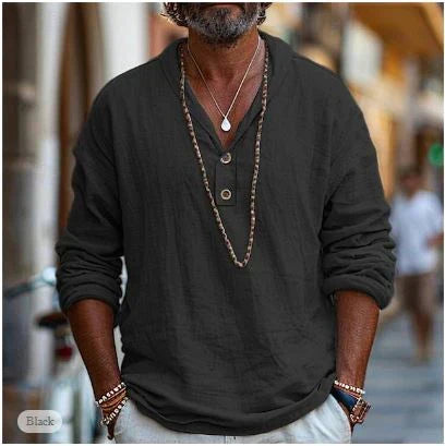 Stylish men's long sleeve V-neck top, relaxed fit for ultimate comfort & casual everyday fashion.