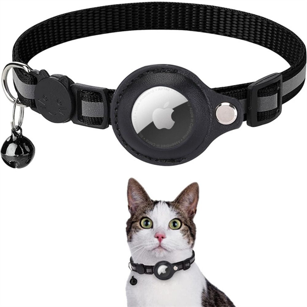 Cat GPS tracker collar with reflective strip for enhanced night visibility and pet safety.
