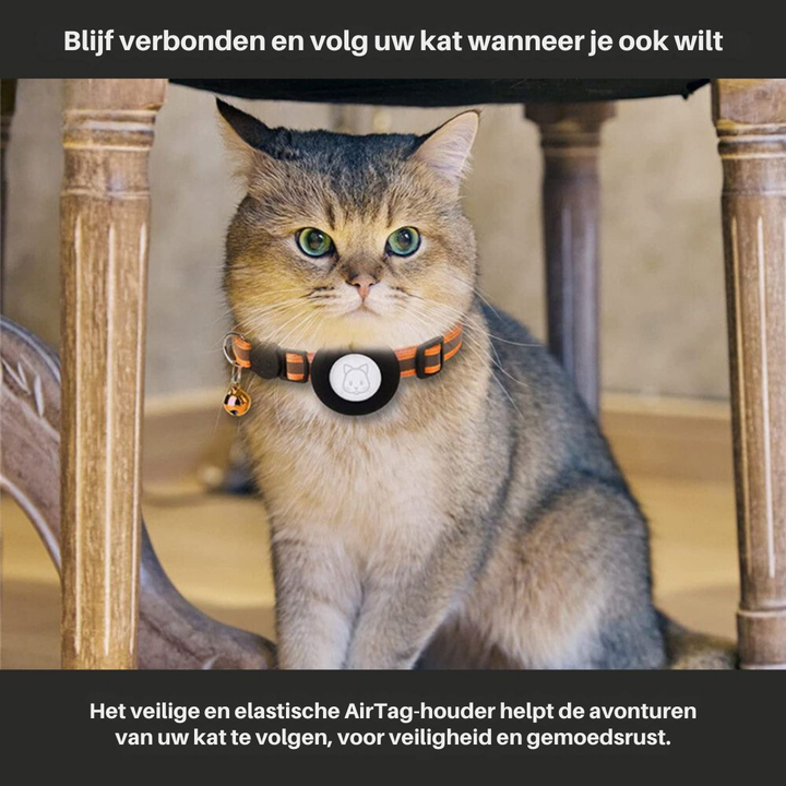 Durable cat collar featuring a GPS tracker holder and reflective material for improved visibility.