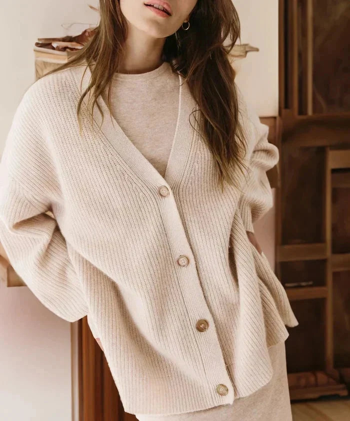 Khaki oversized knit cardigan vest for women, featuring a stylish button-front design.