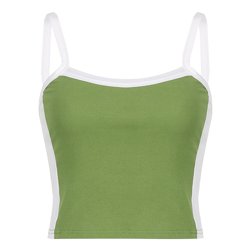 Women's stylish contrast cami top. Features a square neck and slim fit, ideal for summer fashion and casual days.