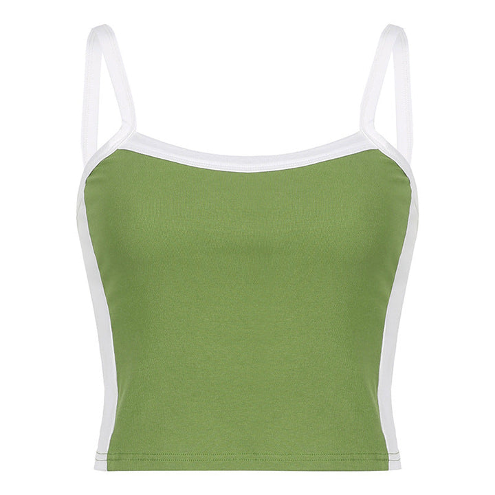 Women's stylish contrast cami top. Features a square neck and slim fit, ideal for summer fashion and casual days.