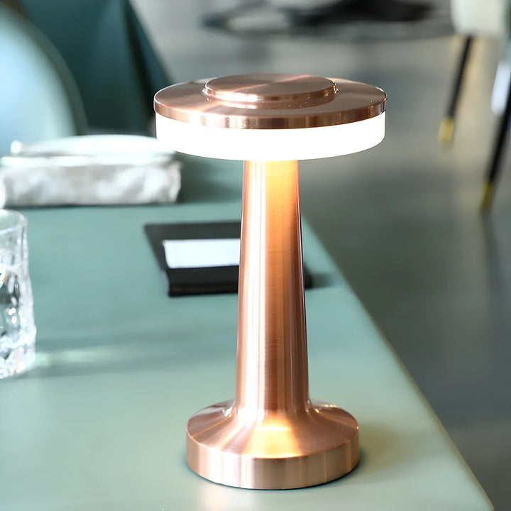 Portable rechargeable LED retro lamp. Dimmable ambient lighting for any room or bar setting.