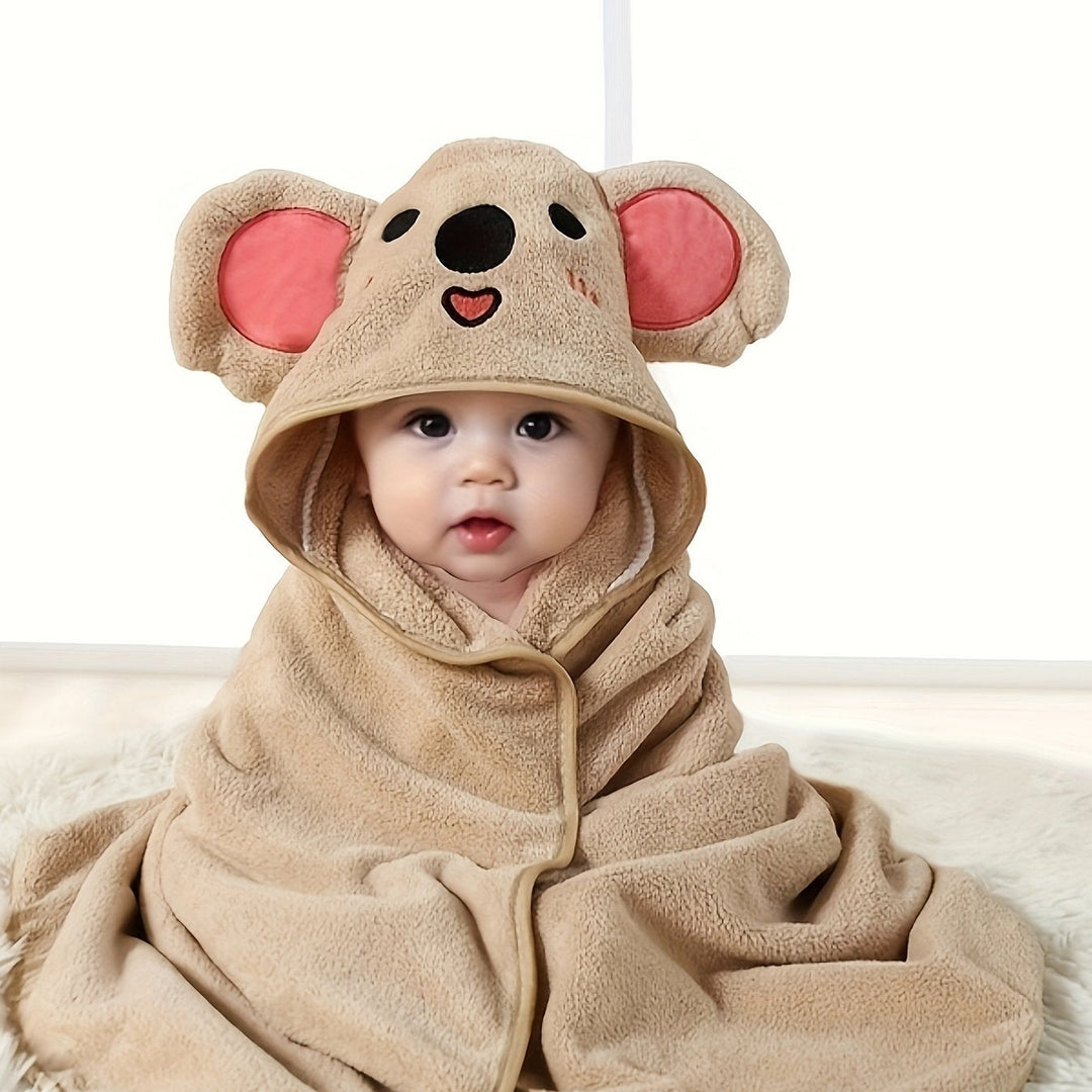 SnuggleSoft khaki baby hooded towel. Ultra-soft, fast-drying, & absorbent, a cozy bath time essential.