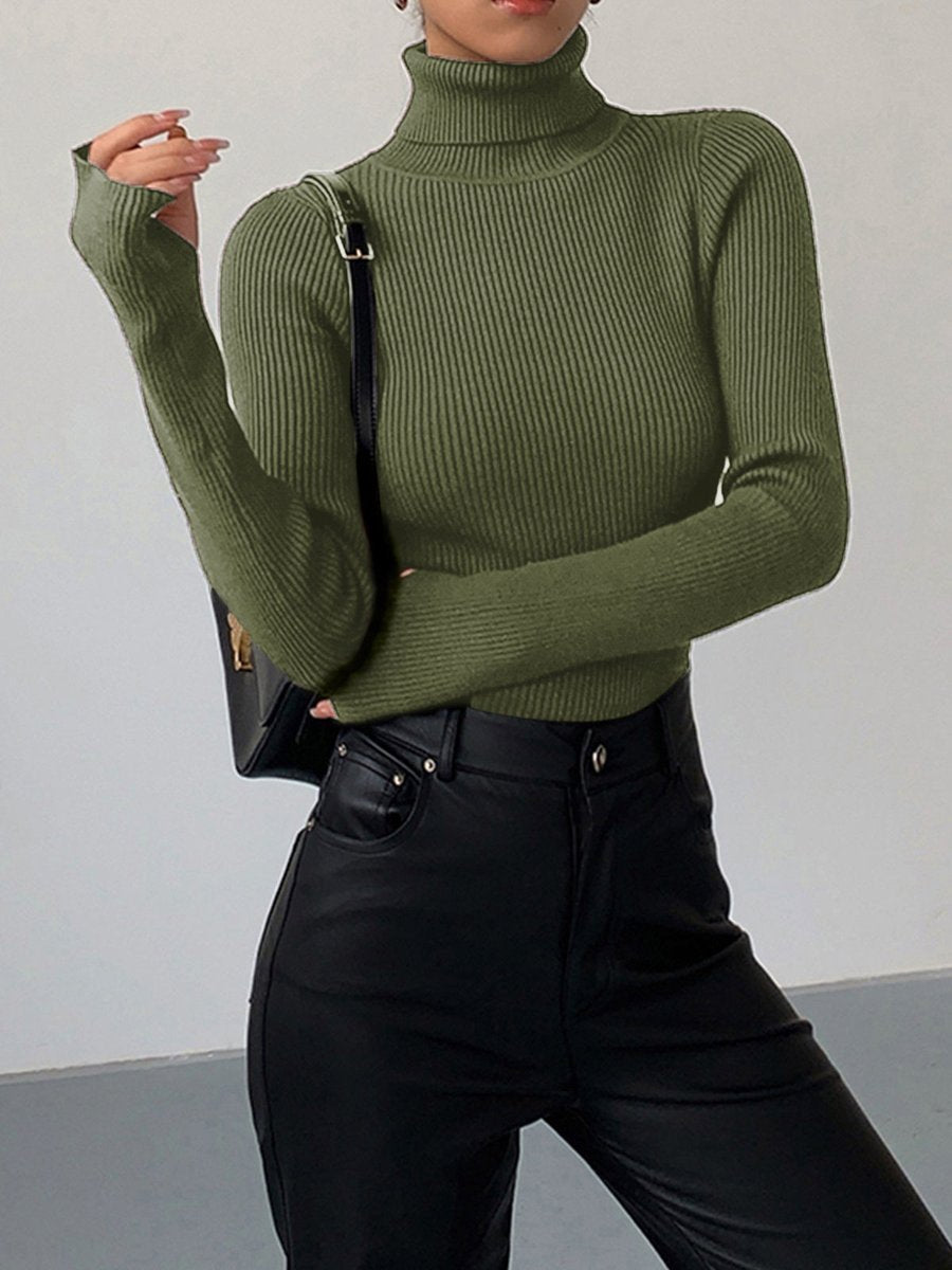 Classic women's ribbed turtleneck, a cozy and chic essential for autumn and winter fashion wardrobes.
