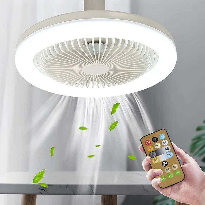 Indoor ceiling fan with LED light. Easy screw-in installation for quick home comfort & cooling.