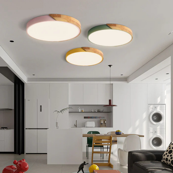 Natural wood & acrylic LED ceiling light, Scandinavian design, great for modern home illumination.