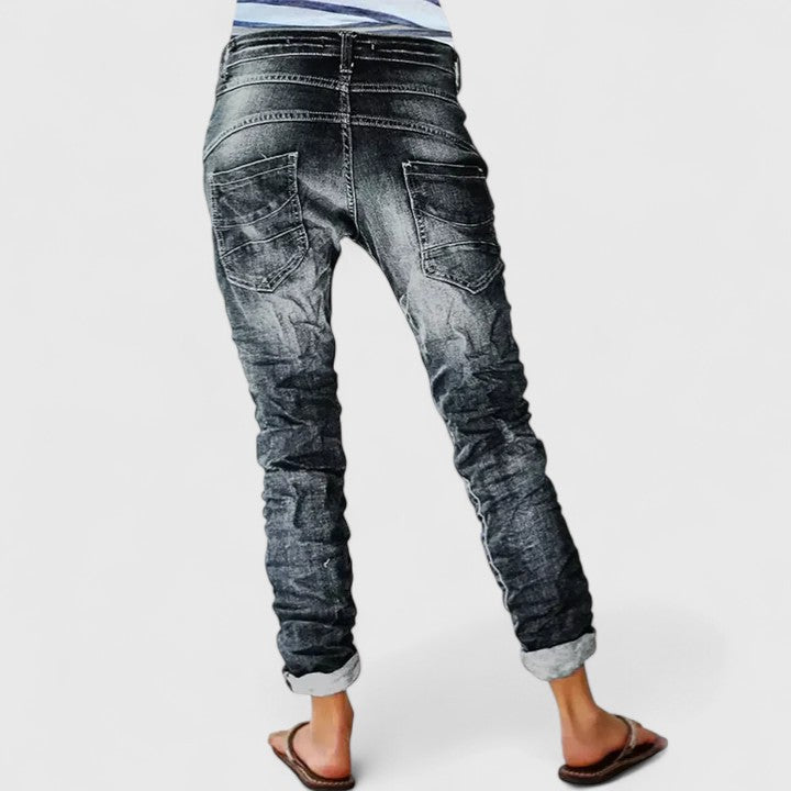 Celeste | Women's Distressed Tapered Jeans - Grey - Image 1