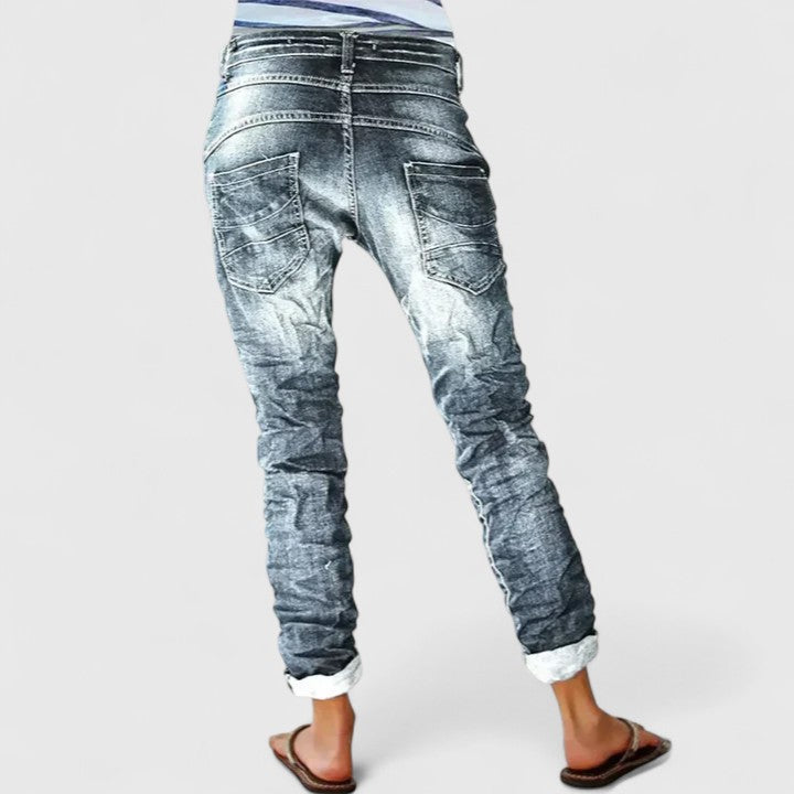 Celeste | Women's Distressed Tapered Jeans - Grey - Image 3