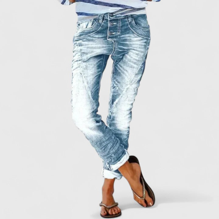 Celeste | Women's Distressed Tapered Jeans - Grey - Image 4