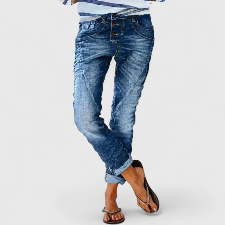Celeste | Women's Distressed Tapered Jeans - Grey - Image 5