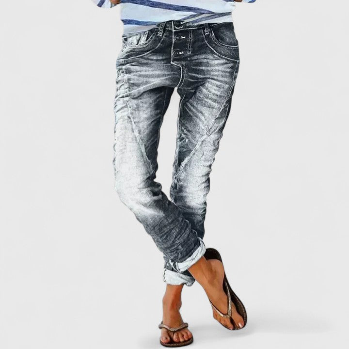 Celeste | Women's Distressed Tapered Jeans - Grey - Image 6
