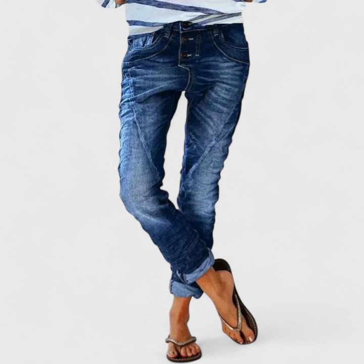 Celeste | Women's Distressed Tapered Jeans - Grey - Image 8