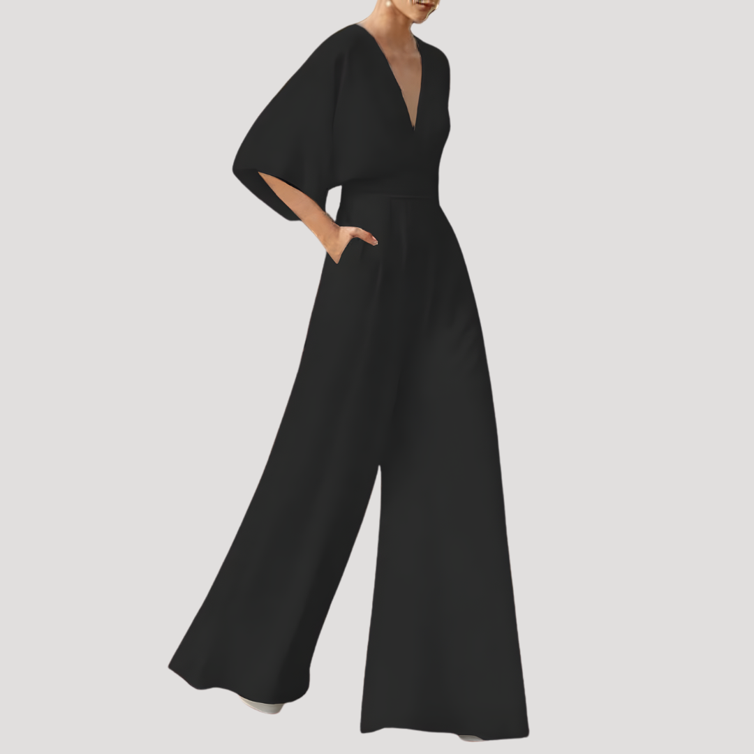 Stylish Celeste V-neck wide-leg jumpsuit for women. Effortlessly elegant & comfortable, perfect for summer.