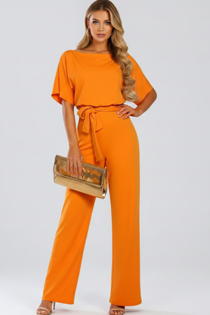 Celina | Women's Wide Leg Belted Jumpsuit - Beige - Image 10
