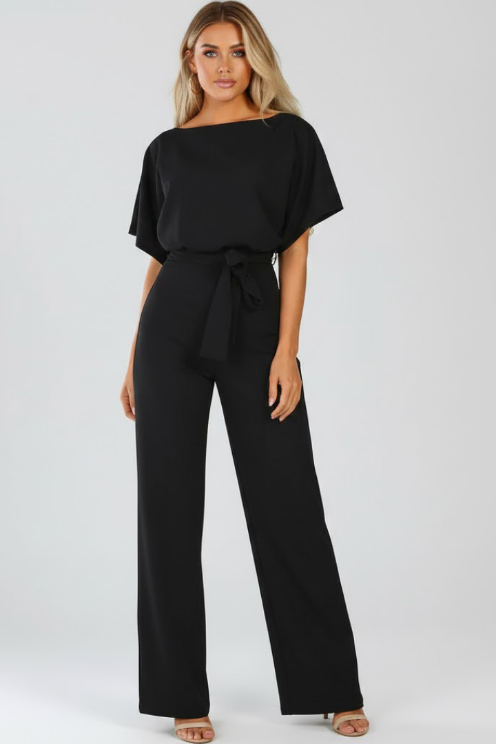 Celina | Women's Wide Leg Belted Jumpsuit - Beige - Image 6