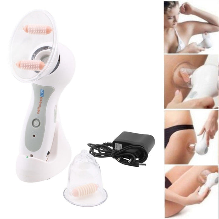 Personal care beauty tool: anti-cellulite vacuum device for smooth, toned skin texture improvement.