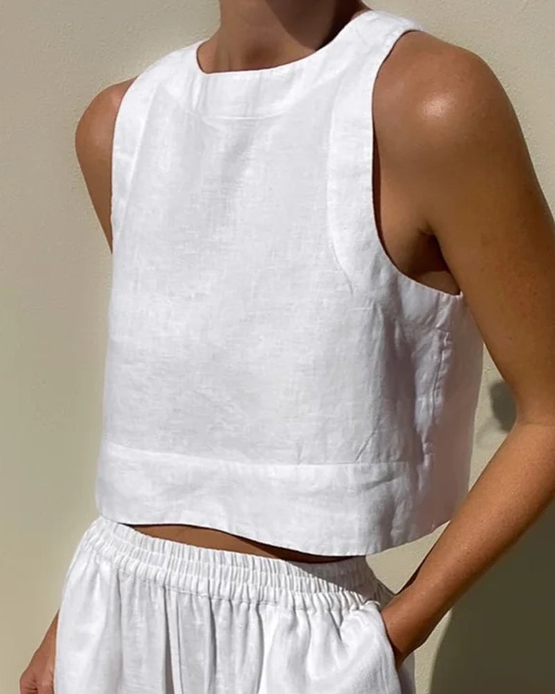 Women's Linen Tank Top & Shorts Set