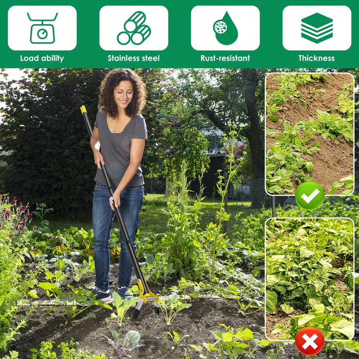 Ergonomic garden hand tool, perfect for weeding tough plants and preparing soil.