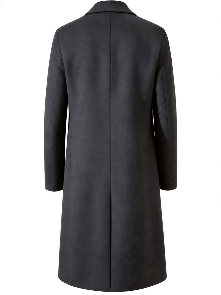 Classic men's long trench coat, refined tailored design, perfect for versatile autumn fashion.