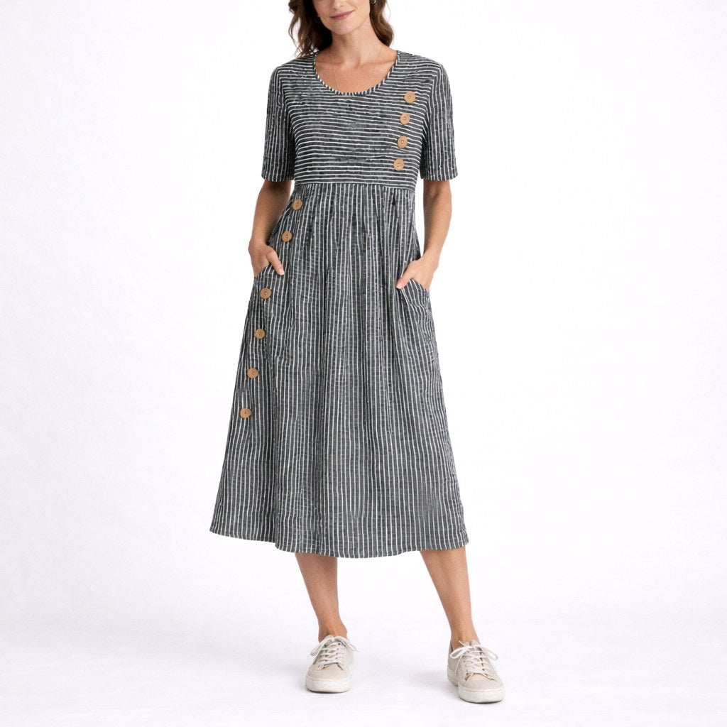 Effortlessly chic women's striped midi dress. Lightweight, comfortable, and perfect for summer fashion.