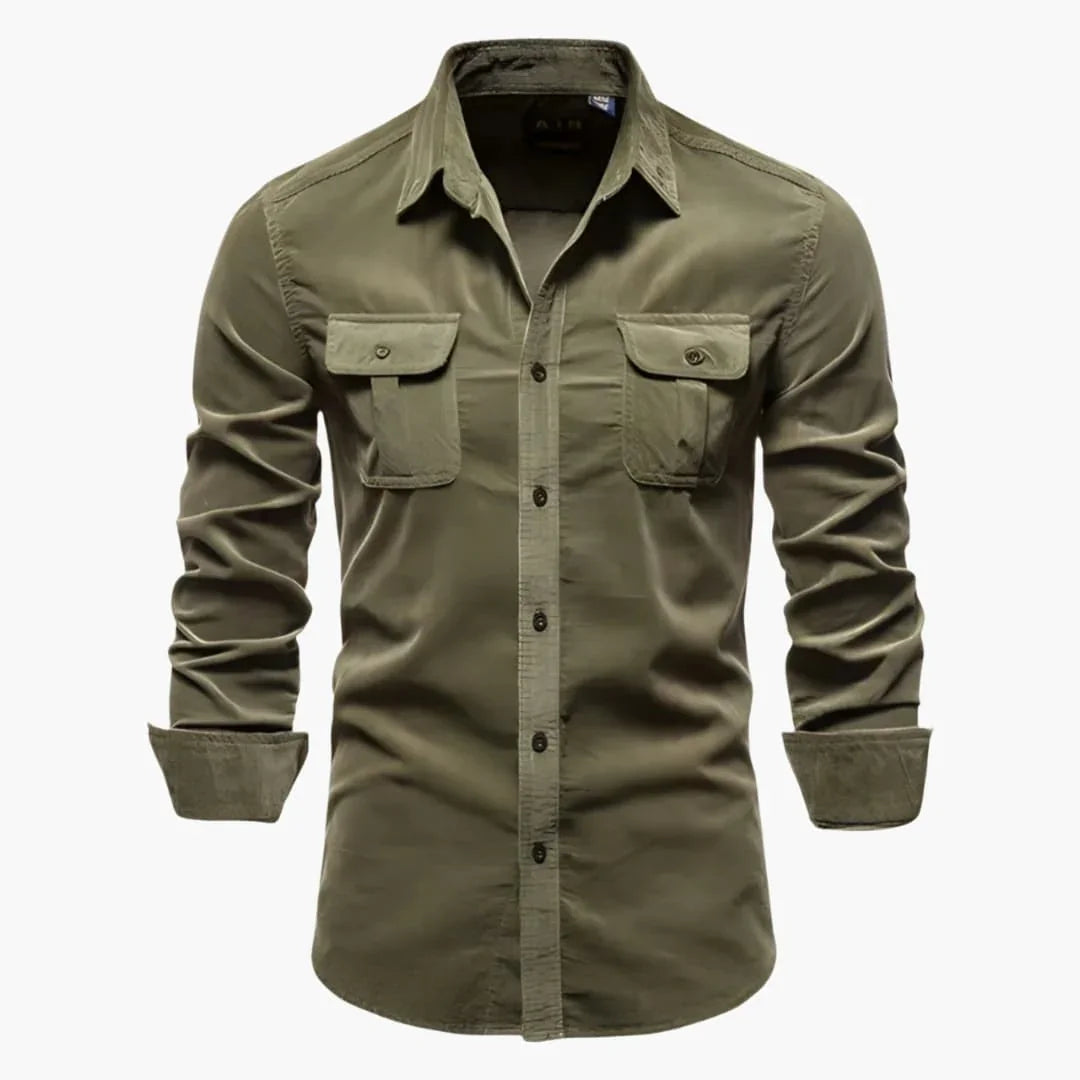 Men's long sleeve fishing shirt for effortless outdoor wear. Relaxed fit, chest pockets, great for casual days.
