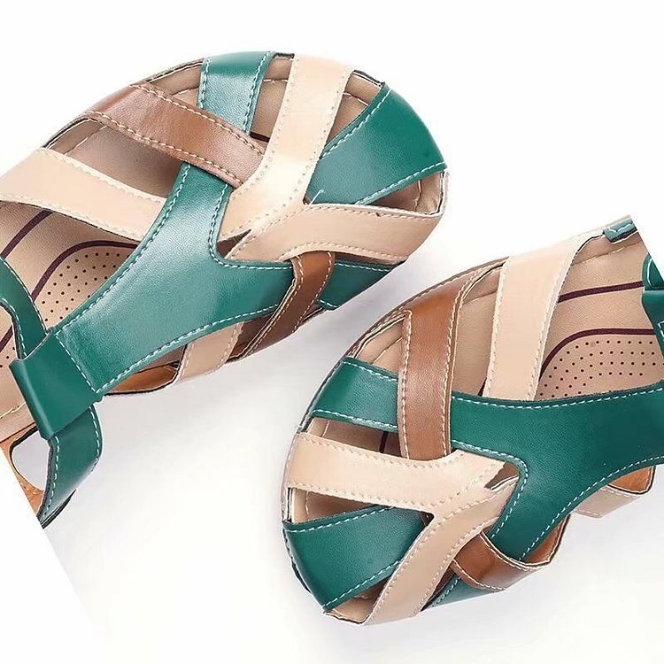 Blue comfortable platform sandals, women's T-strap design with woven details, perfect for summer casual wear.