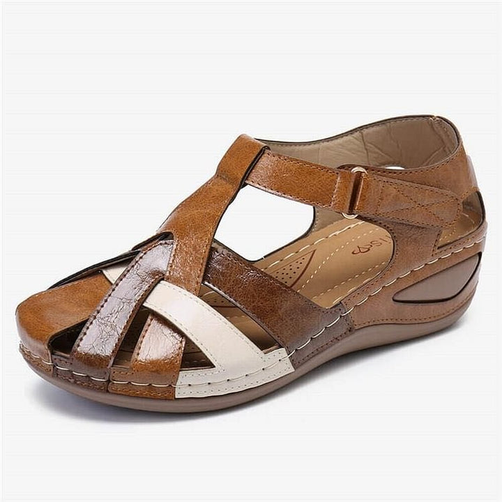 Adjustable T-strap peep toe platform sandals, women's comfortable summer footwear with a woven design.