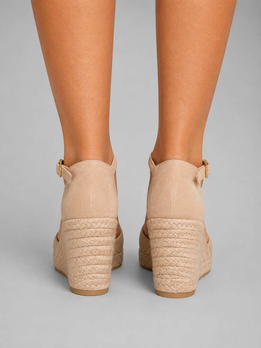 Classic style women's neutral espadrille wedge sandals with ankle strap for elegant summer fashion.
