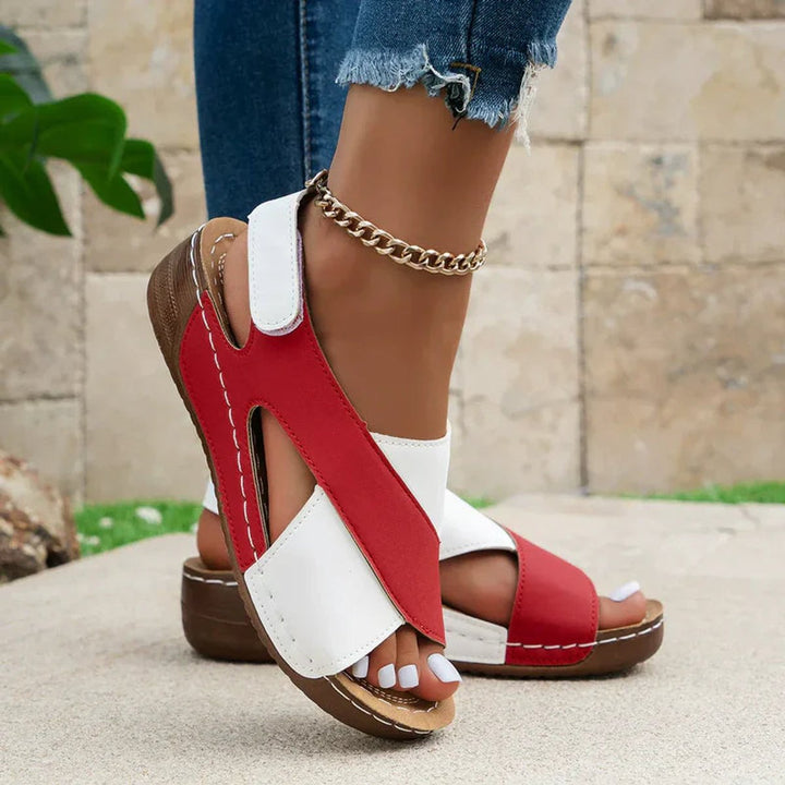 Adjustable women's orthopedic wedge sandals, slingback for secure fit & comfortable arch support.